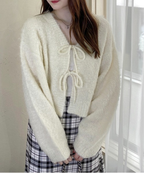 INGNI(イング)の「【WEB限定】フロントリボンブークレーニットカーディガン(カーディガン/ボレロ・レディース・アイボリー/ミント/サックスブルー/ピンク/グレー・M)」の16枚目の写真