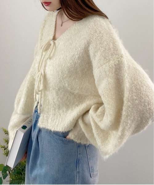 INGNI(イング)の「【WEB限定】フロントリボンブークレーニットカーディガン(カーディガン/ボレロ・レディース・アイボリー/ミント/サックスブルー/ピンク/グレー・M)」の9枚目の写真