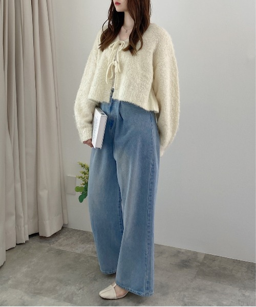 INGNI(イング)の「【WEB限定】フロントリボンブークレーニットカーディガン(カーディガン/ボレロ・レディース・アイボリー/ミント/サックスブルー/ピンク/グレー・M)」の11枚目の写真