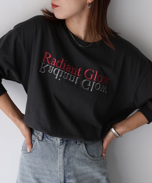 ◆BONJOURロゴ刺繍Ｔシャツ長袖 セール】◇BONJOURロゴ刺繍Tシャツ長袖（Tシャツ/カットソー