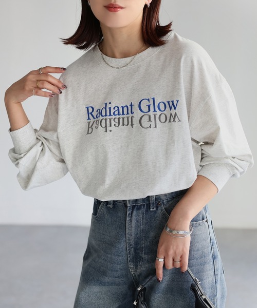Riberry(リベリー)の「反転ロゴ刺繍ロンT(Tシャツ/カットソー・レディース・グレー系2/グレー系1/ライトグレー系2/ライトグレー系1/ホワイト×ブラック/ホワイト×ピンク/ホワイト系3/ホワイト系1/ホワイト系2/グレー系3/ホワイト×パープル・FREE)」の17枚目の写真
