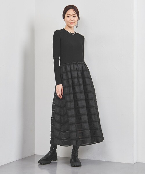 UNITED ARROWS（ユナイテッドアローズ）の「フィット＆フレア シアーボーダー コンビワンピース（ワンピース・レディース・ブラック/ダークグレー・FREE）」の2枚目の写真