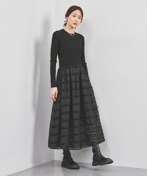 UNITED ARROWS（ユナイテッドアローズ）の「フィット＆フレア シアーボーダー コンビワンピース（ワンピース・レディース・ブラック/ダークグレー・FREE）」の6枚目の写真