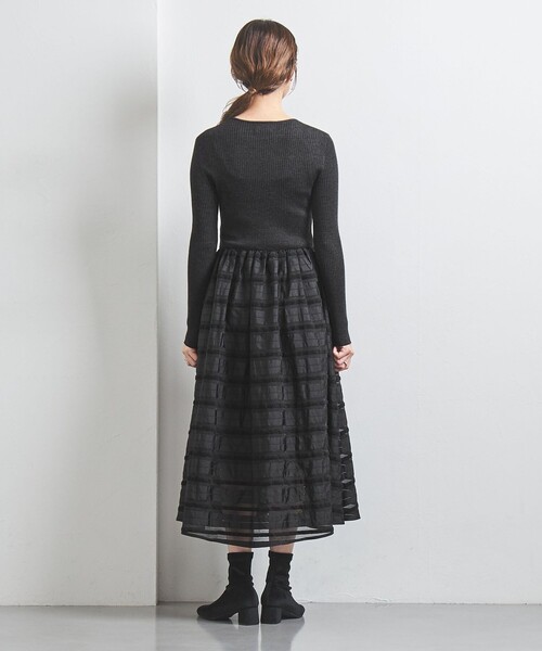 UNITED ARROWS（ユナイテッドアローズ）の「フィット＆フレア シアーボーダー コンビワンピース（ワンピース・レディース・ブラック/ダークグレー・FREE）」の10枚目の写真