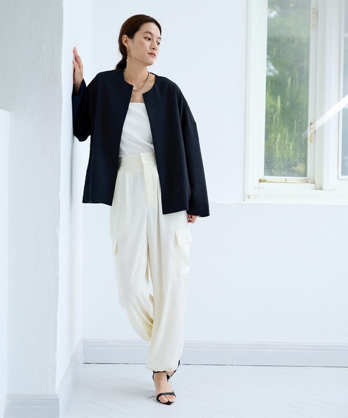 ノーカラージャケット オーバーサイズ セール】ノーカラーオーバーサイズジャケット（ノーカラージャケット