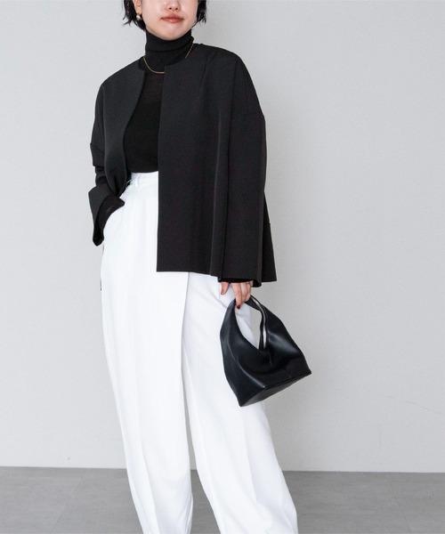 美品！ブラック ノーカラー オーバーサイズジャケット ノーカラーオーバーサイズジャケット（ノーカラージャケット）｜ur's