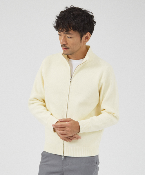 ABAHOUSE GRAY(アバハウスグレイ)の「【定番人気】12ゲージ 畦編み ドライバーズニット / ジップアップニット(カーディガン/ボレロ・メンズ・ブラック/グレー/ホワイト/ネイビー・46/48)」の1枚目の写真