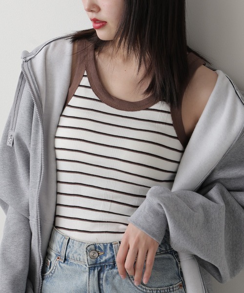 MILLER（ミラー）の「R.P.miller/ミラー PANELRIB Cup US Tank タンクトップ（タンクトップ・レディース・レッド系その他/ブラウン/ホワイト系その他/グレー/ブラウン系その他/ブラック/アイボリー/レッド系/レッド系1/ネイビー/グリーン/ダークブルー・FREE）」の3枚目の写真