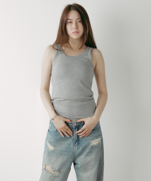 MILLER（ミラー）の「R.P.miller/ミラー PANELRIB Cup US Tank タンクトップ（タンクトップ・レディース・レッド系その他/ブラウン/ホワイト系その他/グレー/ブラウン系その他/ブラック/アイボリー/レッド系/レッド系1/ネイビー/グリーン/ダークブルー・FREE）」の5枚目の写真