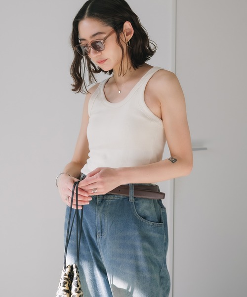 MILLER（ミラー）の「R.P.miller/ミラー PANELRIB Cup US Tank タンクトップ（タンクトップ・レディース・レッド系その他/ブラウン/ホワイト系その他/グレー/ブラウン系その他/ブラック/アイボリー/レッド系/レッド系1/ネイビー/グリーン/ダークブルー・FREE）」の2枚目の写真