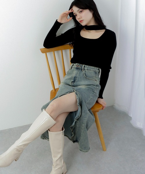 M DOLLY(エムドリー)の「slit ruffle denim skirt/スリットフリルデニムスカート(デニムスカート・レディース・グレー・M/S)」の4枚目の写真
