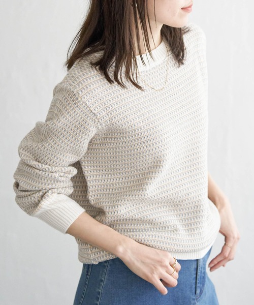 ikka（イッカ）の「幾何ジャガードニットプルオーバー（ニット/セーター・レディース・ベビーピンク/ブラック/ブルー/オフホワイト・L/M/S）」の2枚目の写真