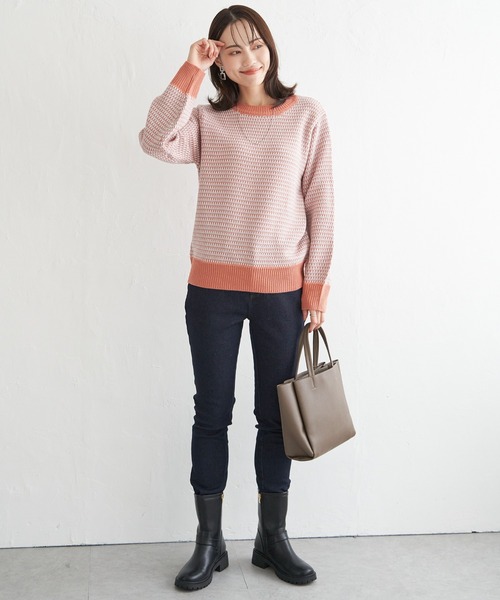 ikka（イッカ）の「幾何ジャガードニットプルオーバー（ニット/セーター・レディース・ベビーピンク/ブラック/ブルー/オフホワイト・L/M/S）」の18枚目の写真