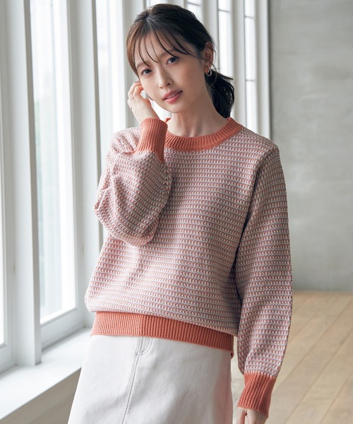 ikka（イッカ）の「幾何ジャガードニットプルオーバー（ニット/セーター・レディース・ベビーピンク/ブラック/ブルー/オフホワイト・L/M/S）」の21枚目の写真