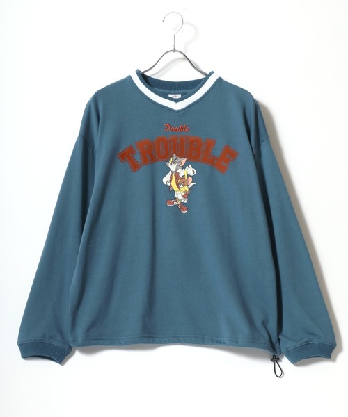Tom＆Jerry（トムアンドジェリー）の「Tom and Jerry/トムとジェリー キャラクター刺繍 プリント 襟配色Vネック スウェットトレーナー（スウェット・レディース・ベージュ/ブラック/ブルー/グリーン・L/M）」の5枚目の写真