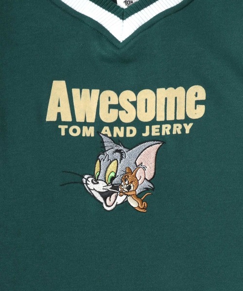 Tom＆Jerry（トムアンドジェリー）の「Tom and Jerry/トムとジェリー キャラクター刺繍 プリント 襟配色Vネック スウェットトレーナー（スウェット・レディース・ベージュ/ブラック/ブルー/グリーン・L/M）」の14枚目の写真