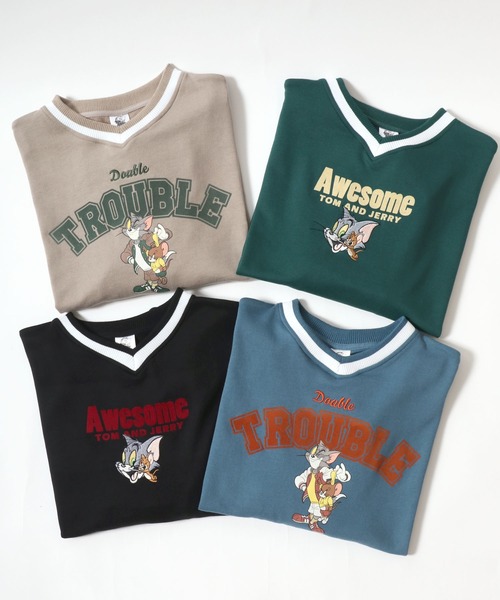 Tom＆Jerry（トムアンドジェリー）の「Tom and Jerry/トムとジェリー キャラクター刺繍 プリント 襟配色Vネック スウェットトレーナー（スウェット・レディース・ベージュ/ブラック/ブルー/グリーン・L/M）」の15枚目の写真