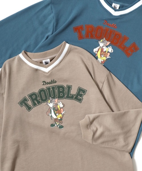 Tom＆Jerry（トムアンドジェリー）の「Tom and Jerry/トムとジェリー キャラクター刺繍 プリント 襟配色Vネック スウェットトレーナー（スウェット・レディース・ベージュ/ブラック/ブルー/グリーン・L/M）」の18枚目の写真