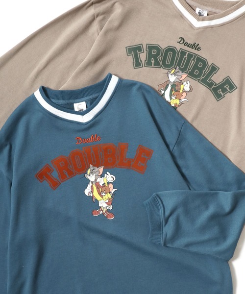 Tom＆Jerry（トムアンドジェリー）の「Tom and Jerry/トムとジェリー キャラクター刺繍 プリント 襟配色Vネック スウェットトレーナー（スウェット・レディース・ベージュ/ブラック/ブルー/グリーン・L/M）」の19枚目の写真