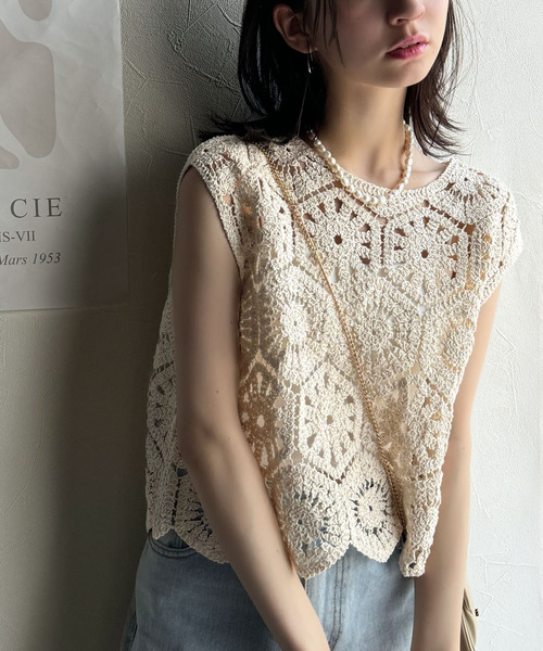 classicalelf(クラシカルエルフ)の「レトロ感漂うトレンド♪前後2WAYクロシェレースフレンチスリーブカットソー(Tシャツ/カットソー・レディース・C/A/B・LARGE/SMALL/X-LARGE/MEDIUM)」の7枚目の写真