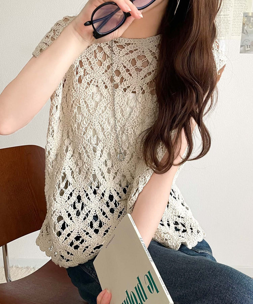 classicalelf(クラシカルエルフ)の「レトロ感漂うトレンド♪前後2WAYクロシェレースフレンチスリーブカットソー(Tシャツ/カットソー・レディース・C/A/B・LARGE/SMALL/X-LARGE/MEDIUM)」の16枚目の写真