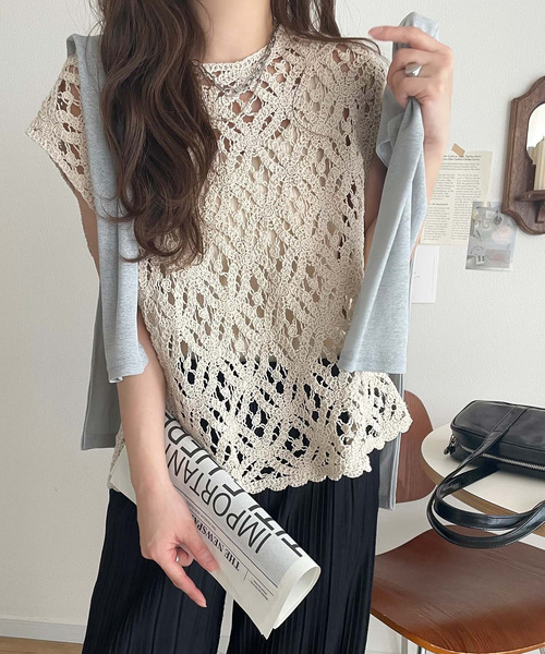classicalelf(クラシカルエルフ)の「レトロ感漂うトレンド♪前後2WAYクロシェレースフレンチスリーブカットソー(Tシャツ/カットソー・レディース・C/A/B・LARGE/SMALL/X-LARGE/MEDIUM)」の10枚目の写真