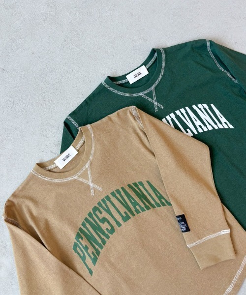 Auntie Rosa Holiday（アンティローザホリデー）の「ステッチオーバーサイズロゴロンTEE（Tシャツ/カットソー・キッズ・グリーン/チャコールグレー/ベージュ/パープル/グレー/オレンジ・130/140/150/160）」の4枚目の写真