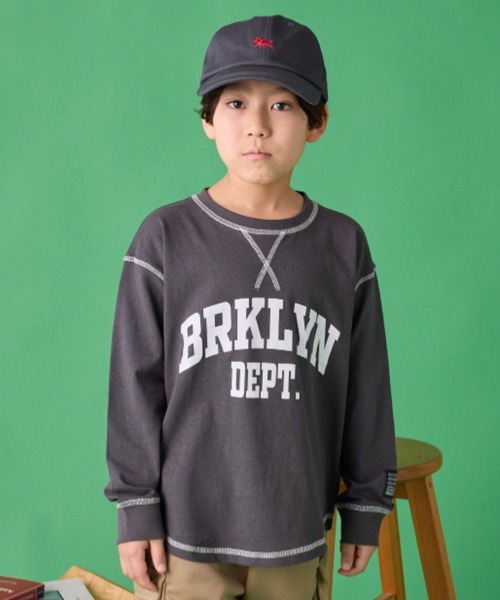 Auntie Rosa Holiday（アンティローザホリデー）の「ステッチオーバーサイズロゴロンTEE（Tシャツ/カットソー・キッズ・グリーン/チャコールグレー/ベージュ/パープル/グレー/オレンジ・130/140/150/160）」の3枚目の写真