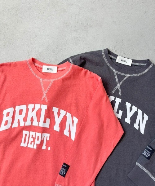 Auntie Rosa Holiday（アンティローザホリデー）の「ステッチオーバーサイズロゴロンTEE（Tシャツ/カットソー・キッズ・グリーン/チャコールグレー/ベージュ/パープル/グレー/オレンジ・130/140/150/160）」の6枚目の写真