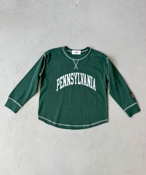 Auntie Rosa Holiday（アンティローザホリデー）の「ステッチオーバーサイズロゴロンTEE（Tシャツ/カットソー・キッズ・グリーン/チャコールグレー/ベージュ/パープル/グレー/オレンジ・130/140/150/160）」の5枚目の写真