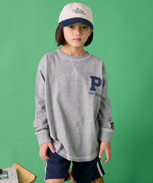 Auntie Rosa Holiday（アンティローザホリデー）の「ステッチオーバーサイズロゴロンTEE（Tシャツ/カットソー・キッズ・グリーン/チャコールグレー/ベージュ/パープル/グレー/オレンジ・130/140/150/160）」の17枚目の写真