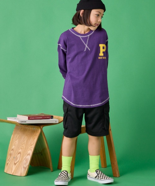 Auntie Rosa Holiday（アンティローザホリデー）の「ステッチオーバーサイズロゴロンTEE（Tシャツ/カットソー・キッズ・グリーン/チャコールグレー/ベージュ/パープル/グレー/オレンジ・130/140/150/160）」の12枚目の写真