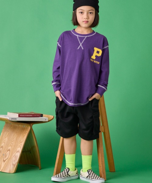 Auntie Rosa Holiday（アンティローザホリデー）の「ステッチオーバーサイズロゴロンTEE（Tシャツ/カットソー・キッズ・グリーン/チャコールグレー/ベージュ/パープル/グレー/オレンジ・130/140/150/160）」の13枚目の写真