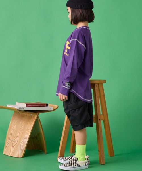 Auntie Rosa Holiday（アンティローザホリデー）の「ステッチオーバーサイズロゴロンTEE（Tシャツ/カットソー・キッズ・グリーン/チャコールグレー/ベージュ/パープル/グレー/オレンジ・130/140/150/160）」の15枚目の写真