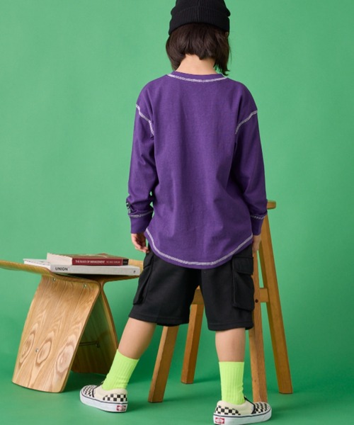 Auntie Rosa Holiday（アンティローザホリデー）の「ステッチオーバーサイズロゴロンTEE（Tシャツ/カットソー・キッズ・グリーン/チャコールグレー/ベージュ/パープル/グレー/オレンジ・130/140/150/160）」の16枚目の写真