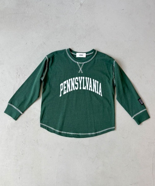 Auntie Rosa Holiday（アンティローザホリデー）の「ステッチオーバーサイズロゴロンTEE（Tシャツ/カットソー・キッズ・グリーン/チャコールグレー/ベージュ/パープル/グレー/オレンジ・130/140/150/160）」の7枚目の写真