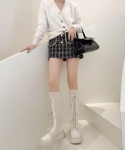Lace Ladies(レースレディース)の「厚底 レースアップ ソックス ロング ブーツ(ブーツ・レディース・ブラック/アイボリー/グレー・22.5cm/23.5cm/25cm/24.5cm/24cm/23cm)」の14枚目の写真