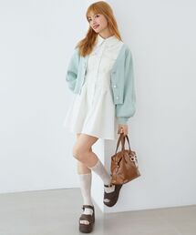 リボンチャームビジューボタンカーデ