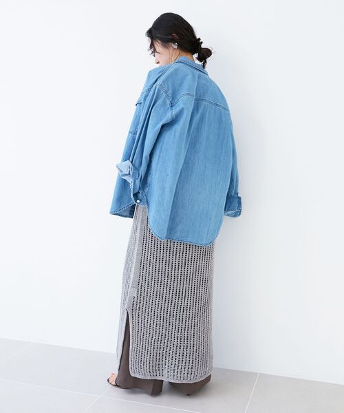 le.coeur blanc(ルクールブラン)の「ハシゴ調透かし柄ホールガーメントワンピース(ワンピース・レディース・グレー/オフホワイト・38)」の9枚目の写真