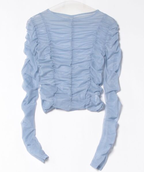 STYLEBLOCK（スタイルブロック）の「チュールシャーリングトップス（Tシャツ/カットソー・レディース・ホワイト/ブルー/グレー/ブラック・M）」の4枚目の写真