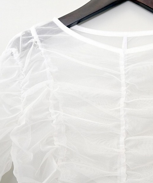 STYLEBLOCK（スタイルブロック）の「チュールシャーリングトップス（Tシャツ/カットソー・レディース・ホワイト/ブルー/グレー/ブラック・M）」の8枚目の写真