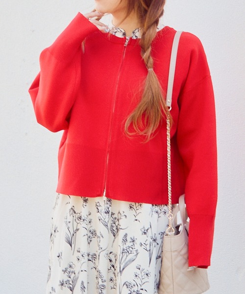 GORGE(ゴージ)の「《Wジップ×スポンディッシュ》レディース ジップカーディガン 刺繍入り 羽織り ゆったり 春秋冬(カーディガン/ボレロ・レディース・アイボリー/ブラック/ブルー/グレー/レッド・F)」の5枚目の写真