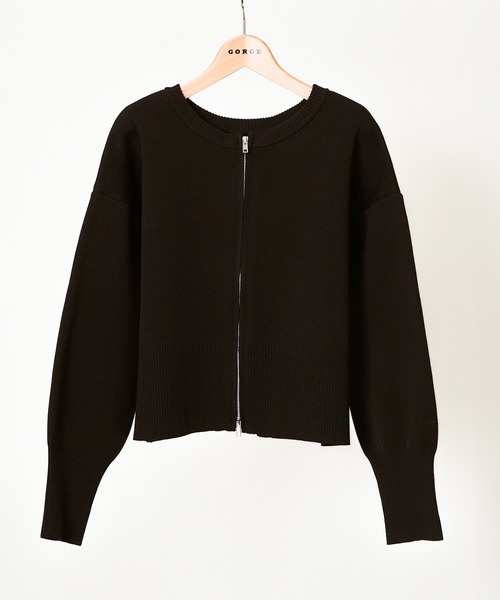 GORGE(ゴージ)の「《Wジップ×スポンディッシュ》レディース ジップカーディガン 刺繍入り 羽織り ゆったり 春秋冬(カーディガン/ボレロ・レディース・アイボリー/ブラック/ブルー/グレー/レッド・F)」の2枚目の写真