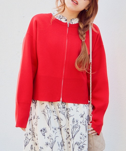 GORGE(ゴージ)の「《Wジップ×スポンディッシュ》レディース ジップカーディガン 刺繍入り 羽織り ゆったり 春秋冬(カーディガン/ボレロ・レディース・アイボリー/ブラック/ブルー/グレー/レッド・F)」の13枚目の写真