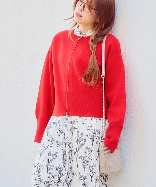 GORGE(ゴージ)の「《Wジップ×スポンディッシュ》レディース ジップカーディガン 刺繍入り 羽織り ゆったり 春秋冬(カーディガン/ボレロ・レディース・アイボリー/ブラック/ブルー/グレー/レッド・F)」の15枚目の写真