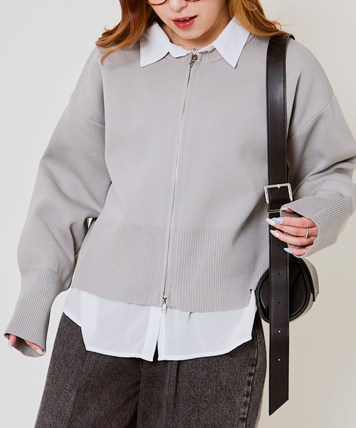 GORGE(ゴージ)の「《Wジップ×スポンディッシュ》レディース ジップカーディガン 刺繍入り 羽織り ゆったり 春秋冬(カーディガン/ボレロ・レディース・アイボリー/ブラック/ブルー/グレー/レッド・F)」の18枚目の写真