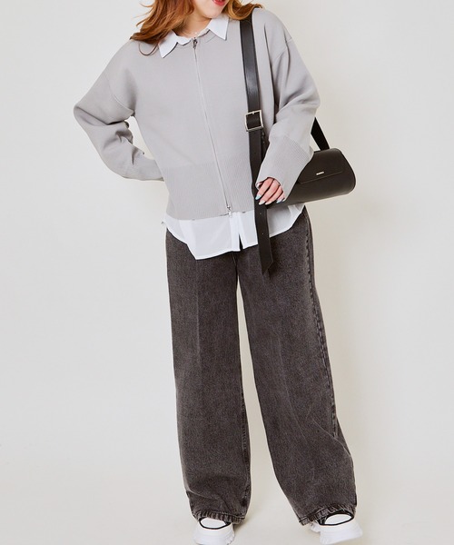 GORGE(ゴージ)の「《Wジップ×スポンディッシュ》レディース ジップカーディガン 刺繍入り 羽織り ゆったり 春秋冬(カーディガン/ボレロ・レディース・アイボリー/ブラック/ブルー/グレー/レッド・F)」の19枚目の写真