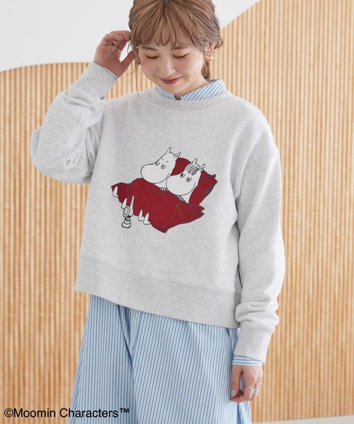 MOOMIN(ムーミン)の「Moomin フロッキープリント裏毛プルオーバー(スウェット・レディース・ホワイト系その他/グレー系その他/チャコールグレー・FREE)」の2枚目の写真
