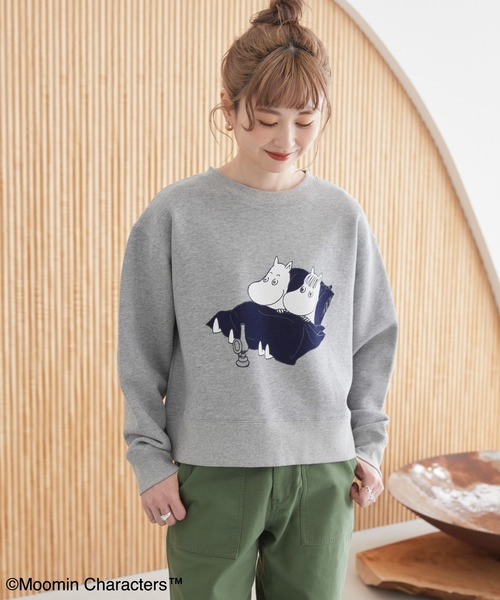 MOOMIN(ムーミン)の「Moomin フロッキープリント裏毛プルオーバー(スウェット・レディース・ホワイト系その他/グレー系その他/チャコールグレー・FREE)」の4枚目の写真