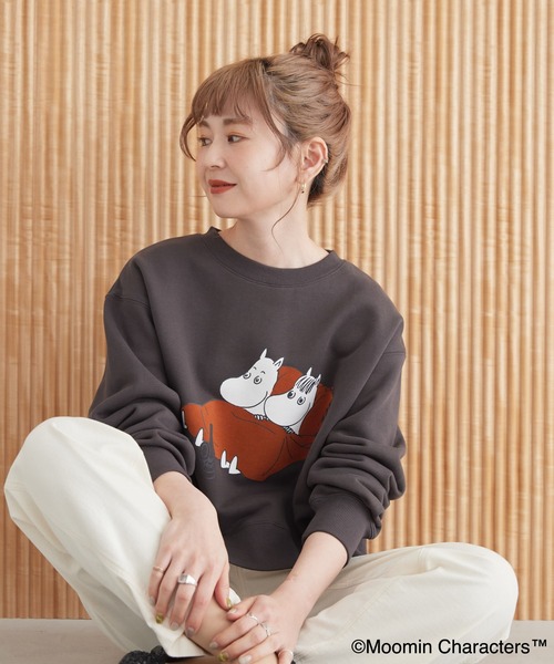 MOOMIN(ムーミン)の「Moomin フロッキープリント裏毛プルオーバー(スウェット・レディース・ホワイト系その他/グレー系その他/チャコールグレー・FREE)」の9枚目の写真